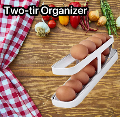 Tier Egg Dispenser Automatic Egg Roller Refrigerator Rolling Egg Holder Automatically Rolling Egg Storage Container for Kichen?2pcs?