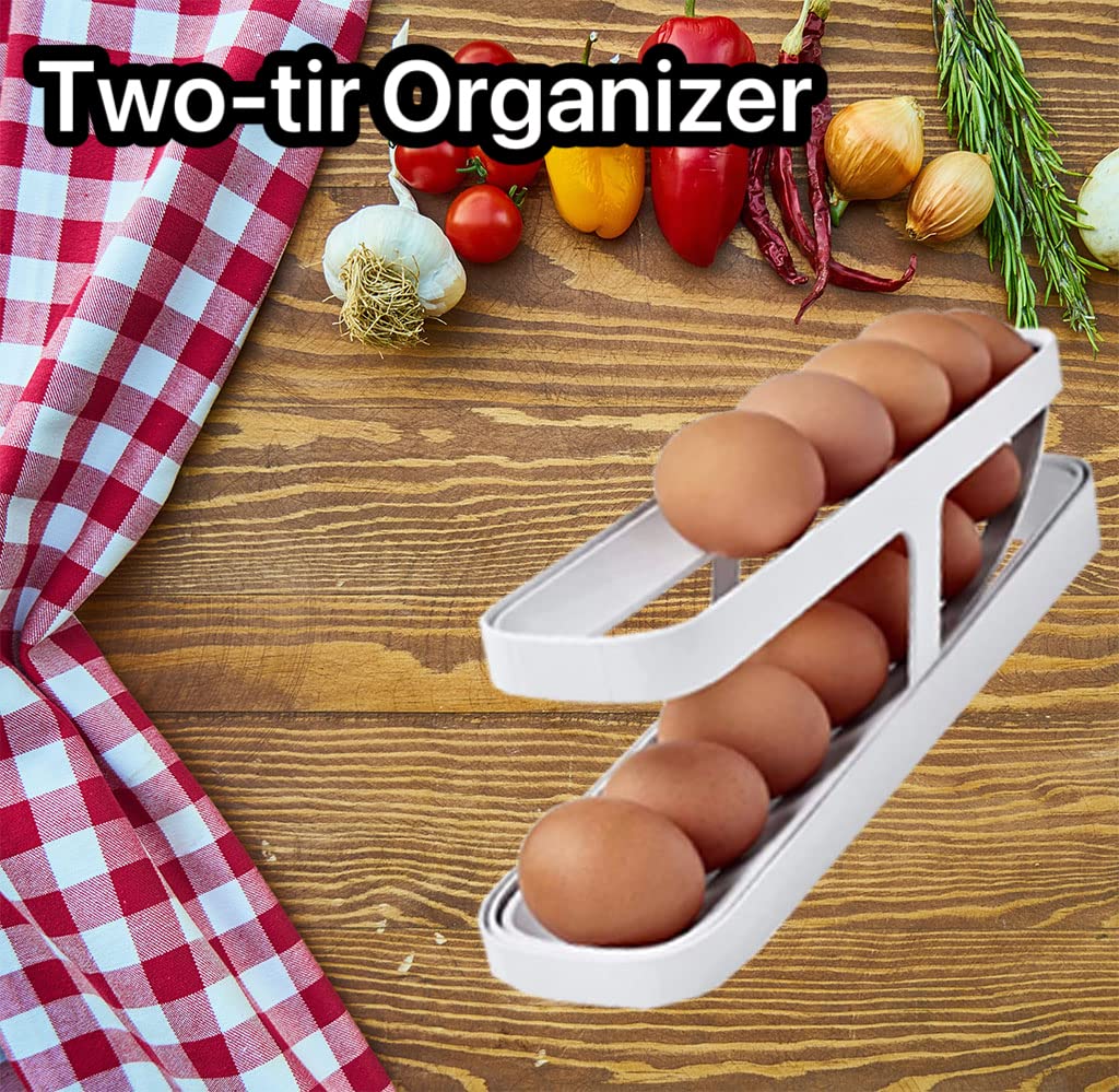 Automatic Egg Dispenser - 2 Tier Egg Storage Holder with Automatic Sliding System, Perfect for Refrigerator and Kitchen (2 Pack)