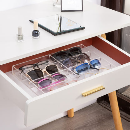 Clear Acrylic Eyeglasses Organizer Tray with 8 Compartments – Multipurpose Storage Display for Sunglasses, Accessories, Drawer or Dresser Use – 35.5 x 24 x 3 cm