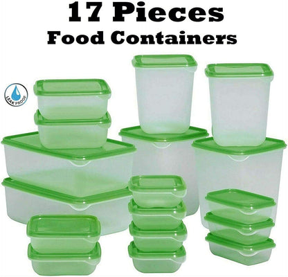 FIZZYBERRIES 17 Psc Food Storage Container with Lids Storage Box Set Meal Prep Microwave Safe Modern-look Green Clear