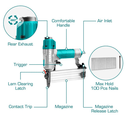 TOTAL Brad Nailer with 1000 Pcs Brad Nails Air-Powered Compatible with 5/8" to 2" Nails,TAT83501