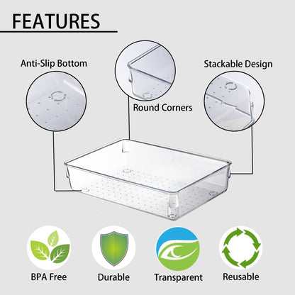 25 Pack Desk Drawer Organizer Tray, Acrylic Bathroom Drawer Organizers, Clear Makeup Storage Bins, 5-Size Dresser Drawer Organizers And Storage for Jewelries, Bedroom Kitchen Utensil Office