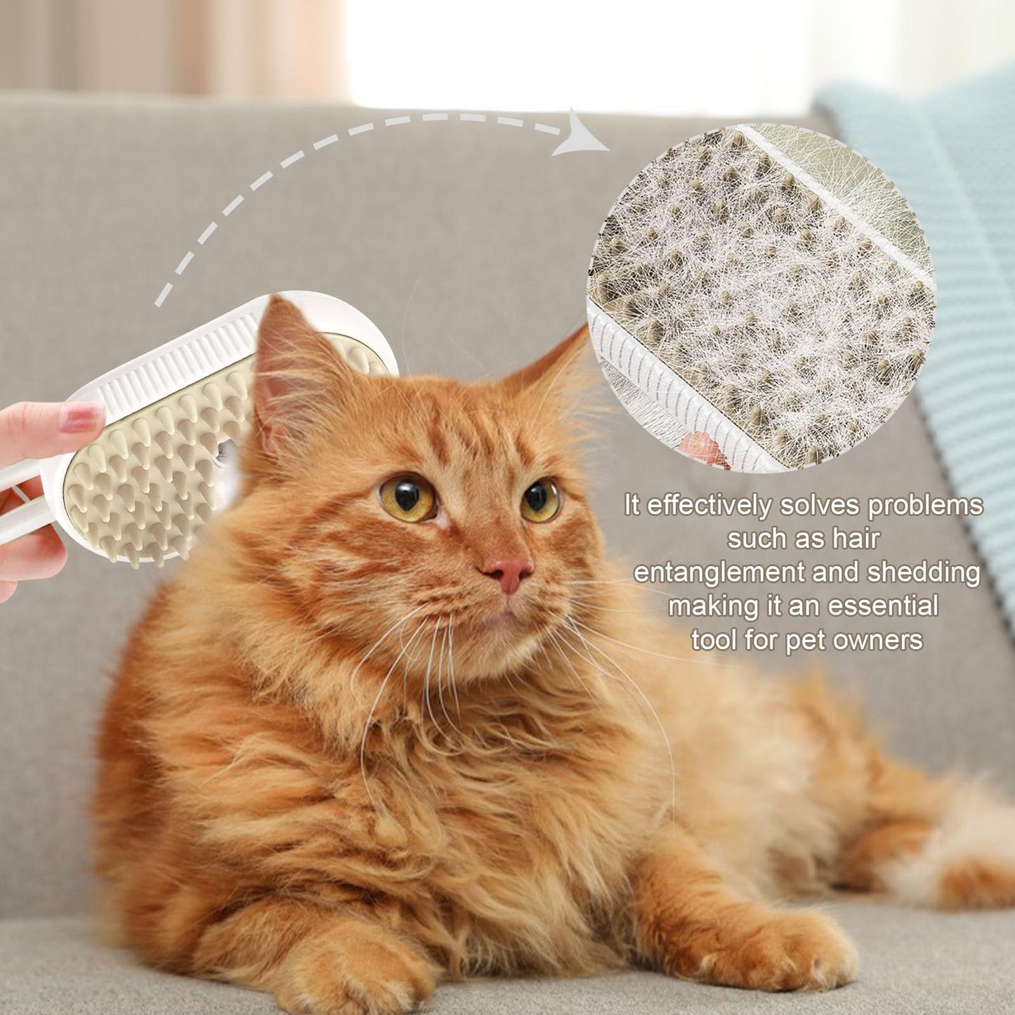 SUFANG Steam Brush for Cats and Dogs, 3 in 1 Cat Steamy Brush with Water Tank, Steam Brush for Massage for Long/Short Hair, for Grooming and Removing Pet Hair