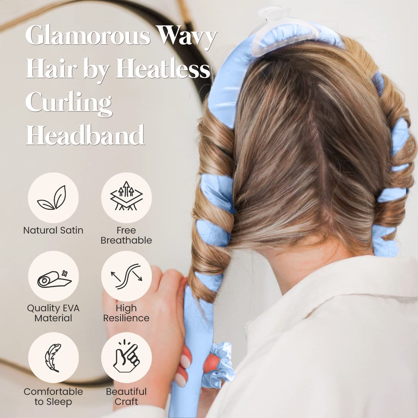 Yeelen Heatless Hair Curling Rod Headband for Long Hair, No Heat Hair Curler Rollers Set can Sleep in Overnight, Satin Curl Ribbon Hair Wrap with Scrunchie and Hair Clips to Get Natural Waves (Blue)