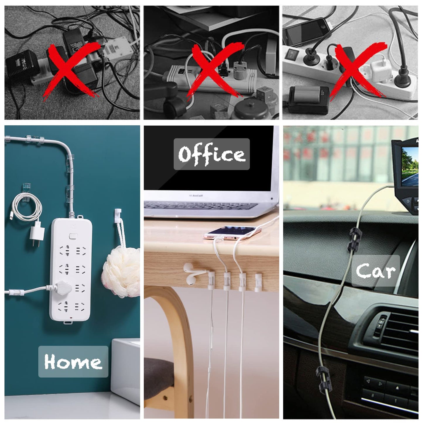 SETHAN Cable Clips, 40Pcs Self-Adhesive Wire Clips, Durable Multifunctional Cord Holder Wire Organizer, Premium Sticky Acrylic Adhesiver Cord Clips for Home Office Car TV PC Laptop Desktop Management