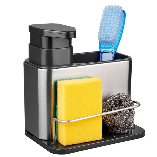RedCall [Soap] [Dispenser, 3-in-1 Sponge And Brush Holder, Caddy, Stainless Steel Organizer For [Kitchen] [Sink, Tray Drainer Rack, Rustproof Dish, Countertop
