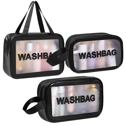 WLLHYF Clear Toiletry Bag 3 Pcs Travel Cosmetic Bags Zipper Makeup Handle Portable Luggage Pouch Multipurpose Transparent Waterproof Pouch for Women Men Traveling, Black, Fashion