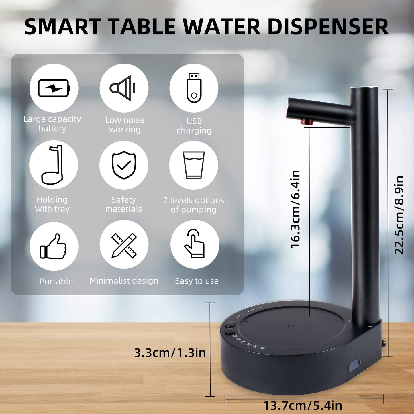 Water Dispenser Countertop, Smart Table Water Dispenser Water Pump Electric for 1 2 3 4 5-Gallon Bottle, Portable Electric Pump, Cold Water Dispenser, Bottles