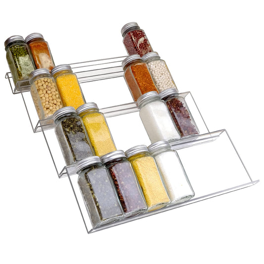 Acrylic Spice Drawer Organizer, 4-Tier Rack With Adjustable Design, Clear Spice Organizer, 1 Pack, Ideal for Kitchen Organization, Drawer or Countertop Storage, Durable & Stylish