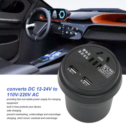 150W Car Voltage Converter Inverter DC 12-24V to 110V-220V with 2 USB Ports Car Converter Cigarette Lighter Socket Adapter for Business Drives and Holidays