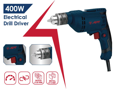APT Electric Drill 06mm Reversable 400W (DW01215)