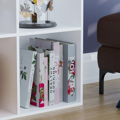 9-Cube Bookcase in White, Large Storage Organizer and Shelf for Living Room, Manufactured Wood Freestanding Unit for Home and Office, Versatile Display and Organization System