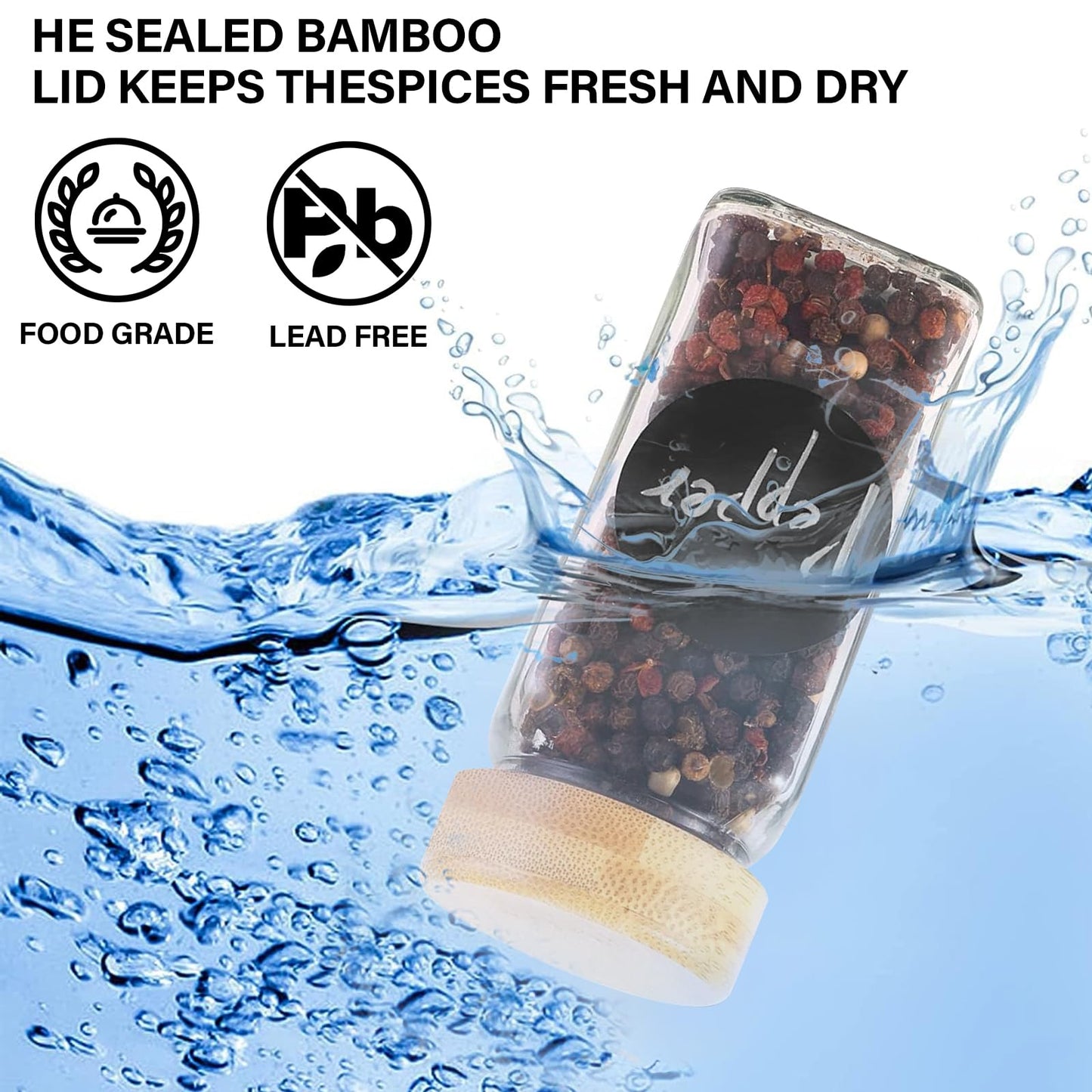 VZOXL 24 Pcs Spice Jars, 4oz Empty Glass Spice Jars, Square Bamboo Spice Jars for Herbs, Spices & Seasoning -Kitchen Storage & Organisation of Spice Jars with Lids and Labels.