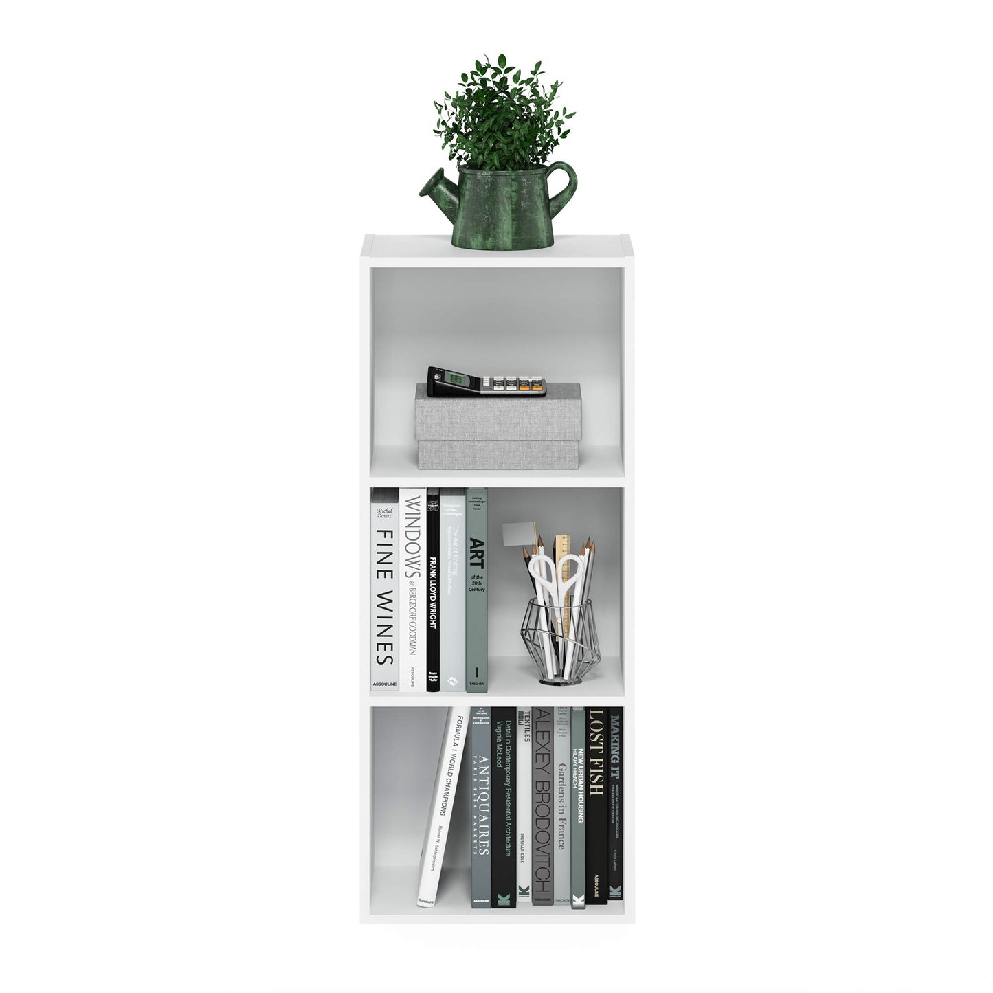 Luder 3-Tier Open Shelf Bookcase, a versatile and minimalist storage solution for books and decor, perfect for small spaces, presented in a clean and simple White finish