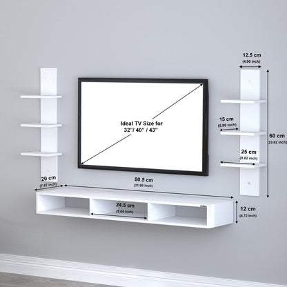 Carlet Wood WalLMount TV Unit/TV Stand, WalLSet Top Box Stand/TV Cabinet, White, IdeaLUpto 101.6 cm, D.I.Y Assembly, Floating Entertainment Shelf