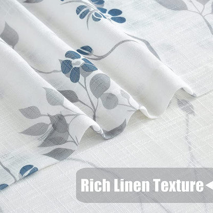 INtex CURTAINS HOUSE Rich Natural Linen curtains - Printed floral curtains- Semi-transparent - Road Pocket grommets for living room, bedroom, kitchens, 1 piece 150 * 210 Navy Blue/Blue