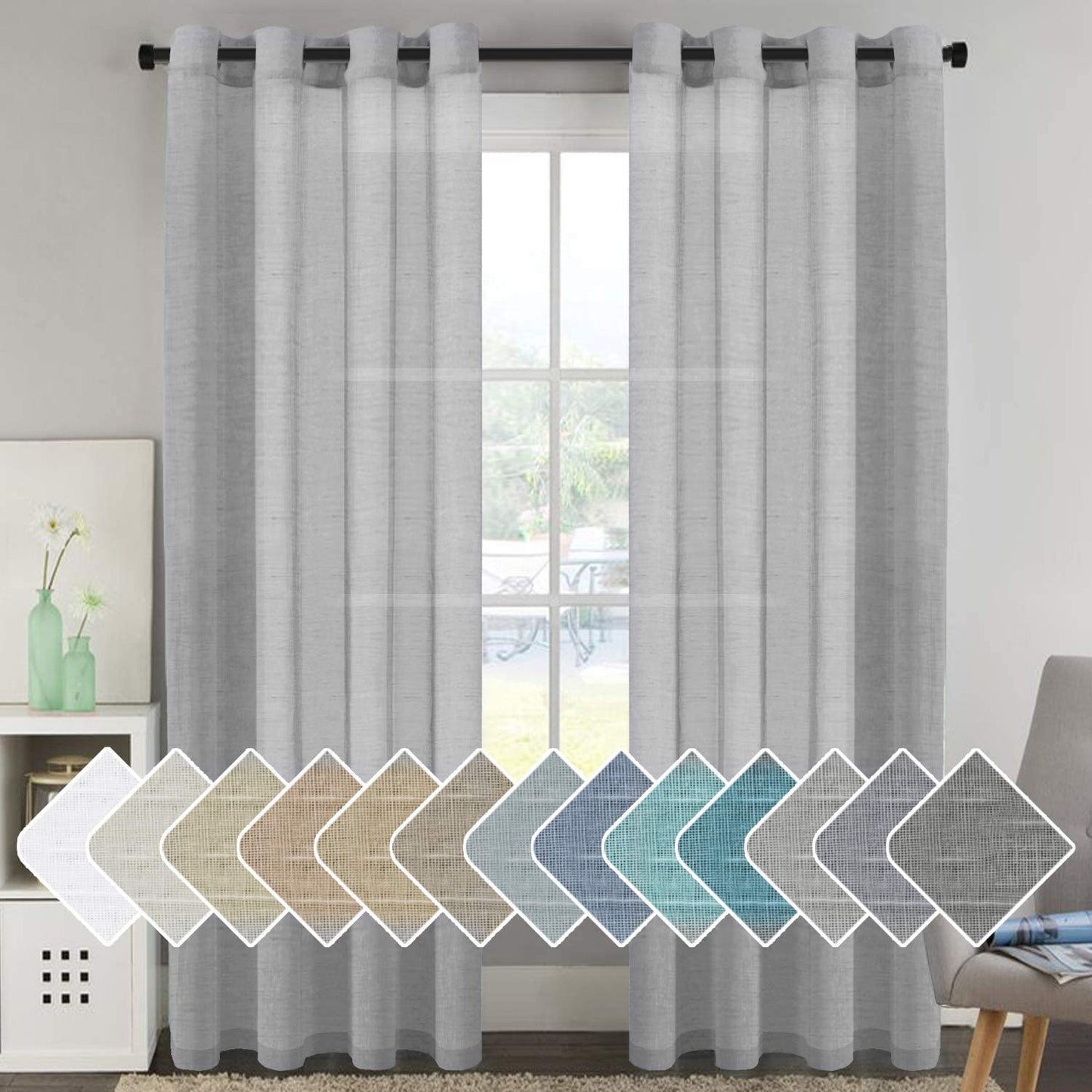INtex Curtains Semi-Transparent Natural Linen Curtains with Elegant Sheer Fabric and Steel Grommets - 1 Piece 200W x 230L CM Dark gery