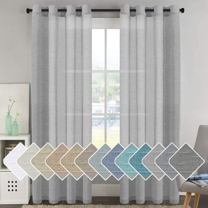 INtex Curtains Semi-Transparent Natural Linen Curtains with Elegant Sheer Fabric and Steel Grommets - 1 Piece 200W x 230L CM Dark gery