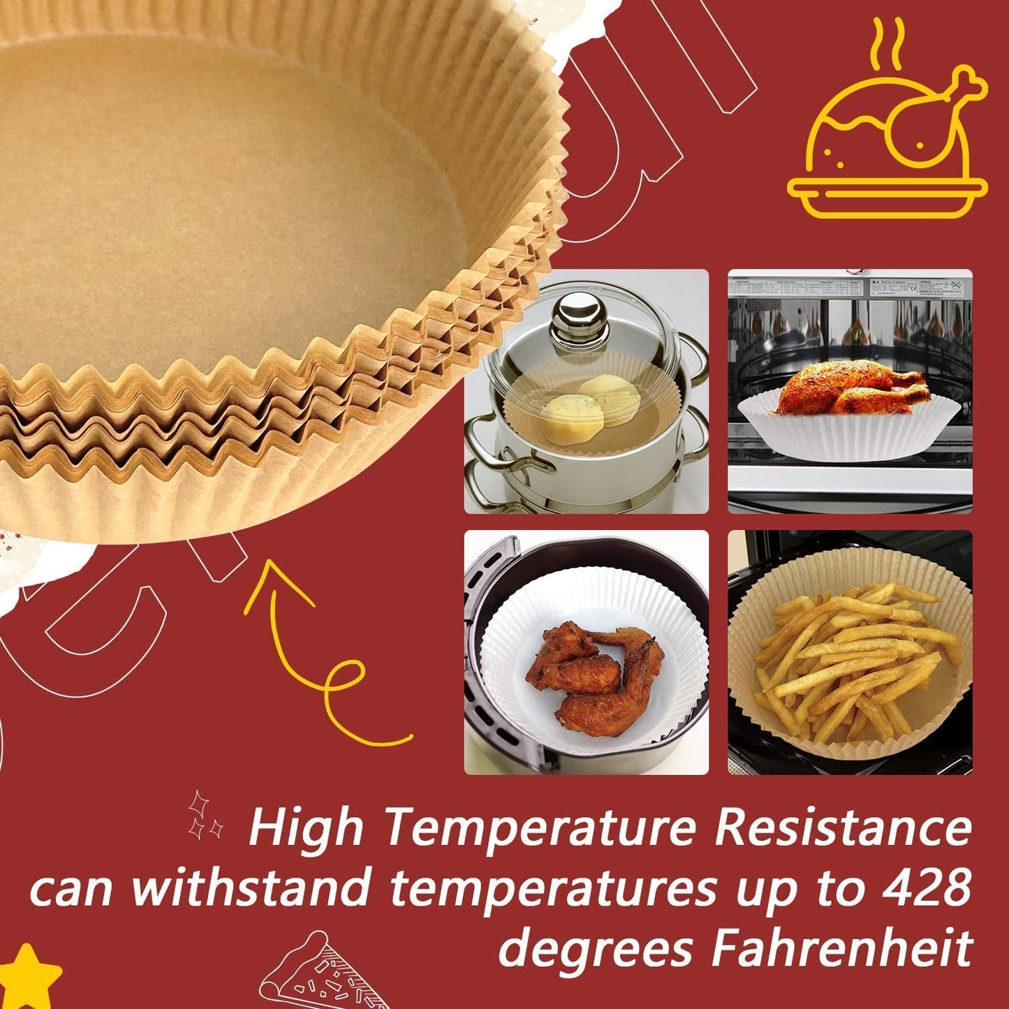 Air Fryer Disposable Paper Liner Large Size 7.9 inch (100Pcs) Air Fryer Parchment Paper 50pcs Non-Stick Air Fryer Liners Baking Paper Oil-proof, Water-proof for Baking Roasting Microwave Cooking