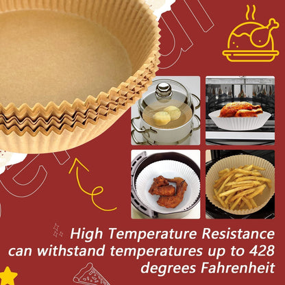 Air Fryer Disposable Paper Liner Large Size 7.9 inch (100Pcs) Air Fryer Parchment Paper 50pcs Non-Stick Air Fryer Liners Baking Paper Oil-proof, Water-proof for Baking Roasting Microwave Cooking