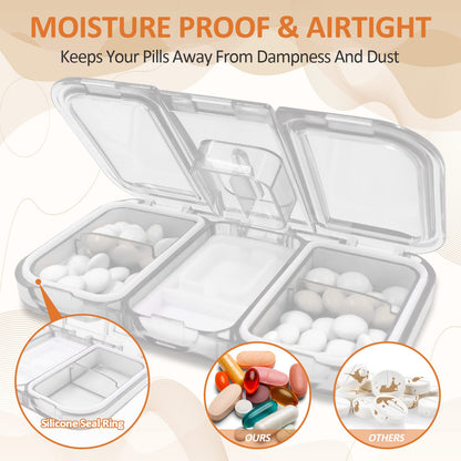 Roucerlin Pill Cutter for Small or Large Pills, Transparent Pill Splitter, Portable Pill Organizer with Stainless Steel Blade, Tablet Divider for Vitamins Big Medicine (White)