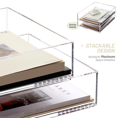Clear Acrylic Stackable Letter Tray, 2-Pack Paper Organizer and Paper Sorter for Desk, Office, Home, and School