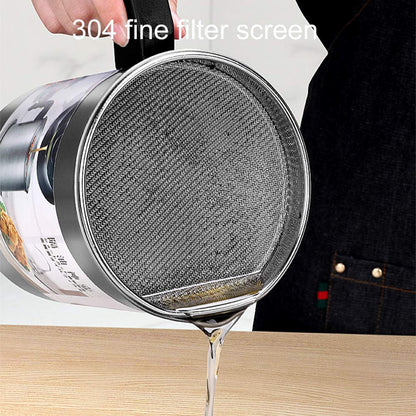 YAHUA LI Oil Strainer Pot Grease Can, Stainless, 1.7L, 6417