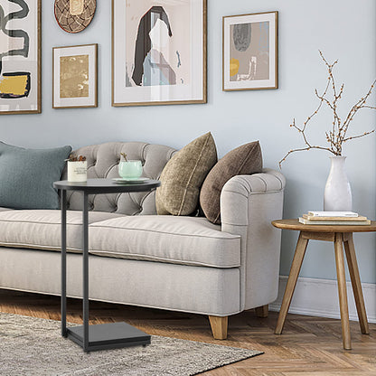 Small End Table,c Table End Table for Sofa,Round Coffee Table is Suitable for Living Room and Bedroom-Black