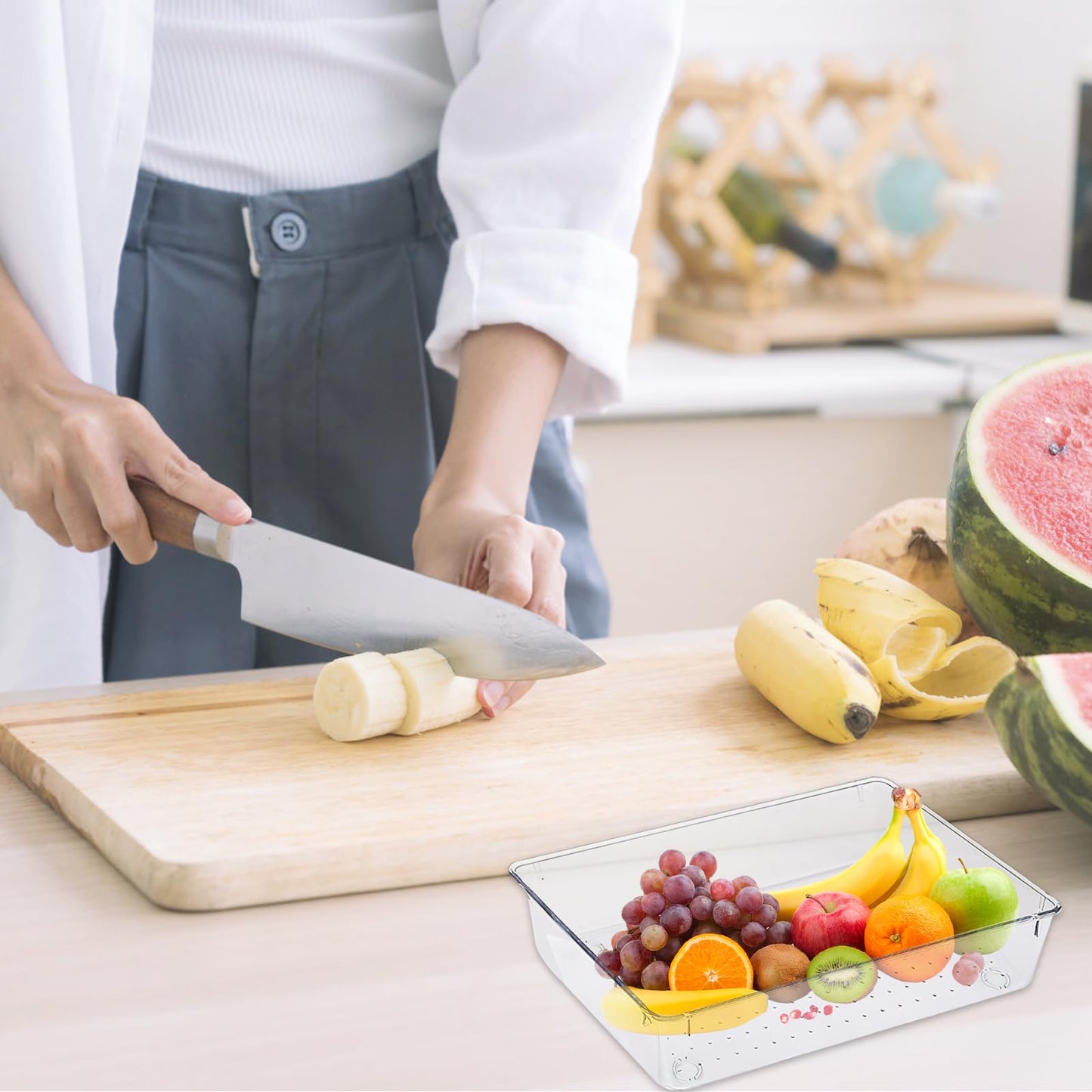 VOSSOT 6 Pieces Drawer Organiser System, Fridge Organiser Set, Stackable Storage Boxes, Clear Plastic Makeup Drawer Organiser Box, Desk Organiser Drawers