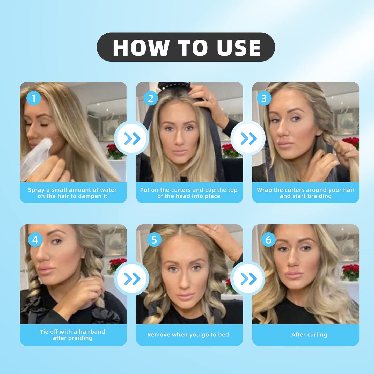 Esteopt Heatless Curls Ribbon, Silk Hair Curler Ribbon, No Heat Silk Curling Ribbon Set, Non-Slip Heatless Curler with Hairpin (Blue)