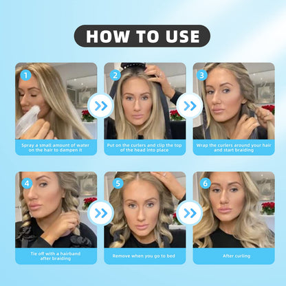 Esteopt Heatless Curls Ribbon, Silk Hair Curler Ribbon, No Heat Silk Curling Ribbon Set, Non-Slip Heatless Curler with Hairpin (Blue)