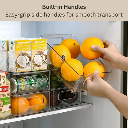 HouseWarming 4pack Stackable Multipurpose Acrylic Storage Box with Lid, Fridge Organiser for Kitchen, Pantry, Countertops, 26 cm