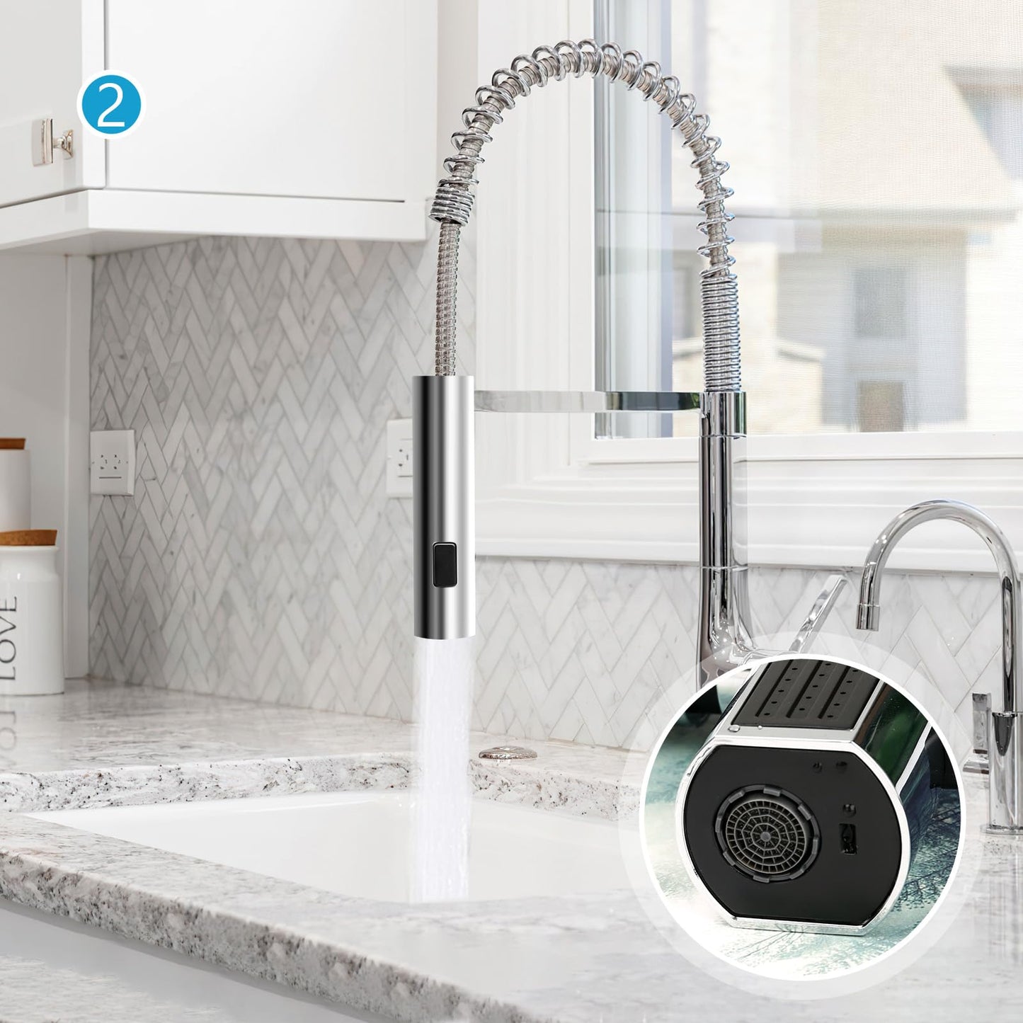 Waterfall Kitchen Faucet - 3-in-1 360° Rotation, 3-Function Spray Nozzle, Water Saving Tap for Sink (Silver)