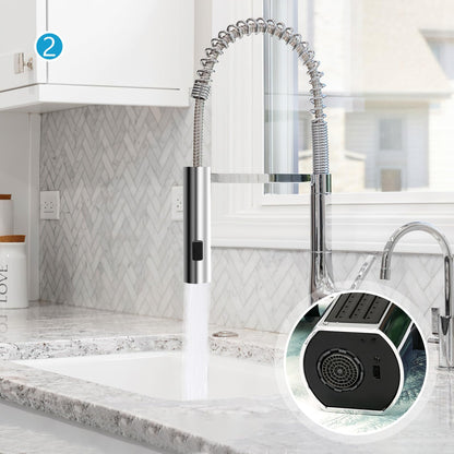 Waterfall Kitchen Faucet - 3-in-1 360° Rotation, 3-Function Spray Nozzle, Water Saving Tap for Sink (Silver)