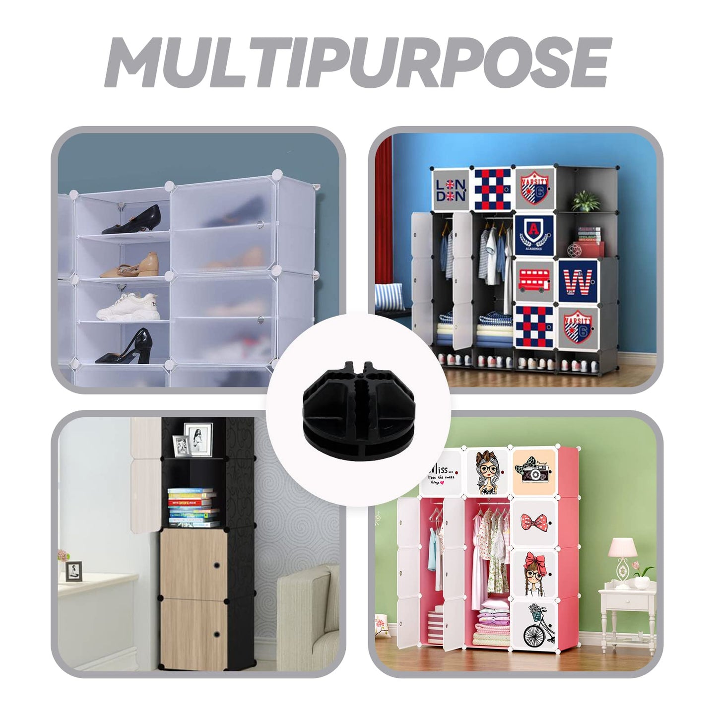 Bonsicoky 16 Pcs Black Plastic Connector, Wire Grid Cube Connector for Modular Closet Storage Organizer and DIY Wire Cube Storage Unit