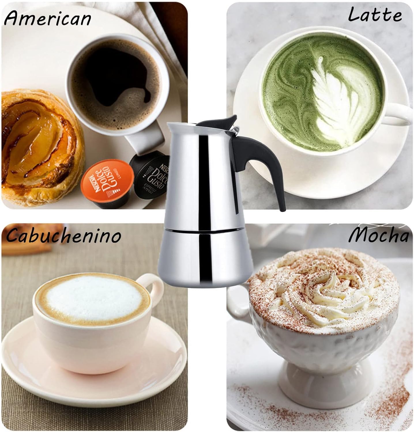 THW® Stovetop Espresso Maker - Moka Pot, 200ml (4 Cups) - Stainless Steel Italian Coffee Maker for Mocha, Cappuccino & Latte - Quick Brewing & Ergonomic Design