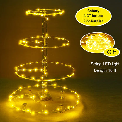 Acrylic Cupcake Stand, 4 Tier Round Display Tower with LED Light String, for Weddings, Birthday Parties, Dessert Tables, Pastry and Cake Display, 30 cm Height, Clear with Yellow Light