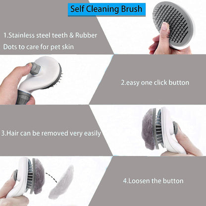 Domkim Self-Cleaning Slicker Dog & Cat Brush, Slicker Pet Grooming Combs, Shedding Grooming Tools - Gently Removes Loose Undercoat, Fur, Dirt, Mats and Tangled Hair (Grey)
