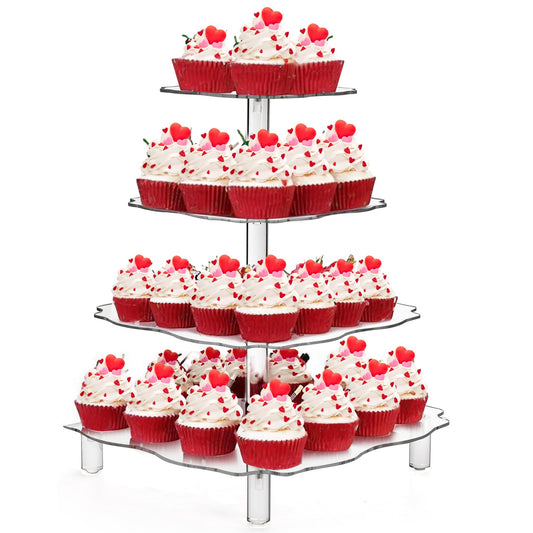 Acrylic Cupcake Tower Stand, 4-Tier Square 30 cm Display Holder, Clear Dessert and Pastry Tower with Rod Feet for 52 Cupcakes, Perfect for Wedding, Birthday, Baby Shower and Party Events