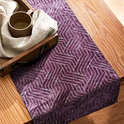 INtex Home Table Runner, Nadia’s Geometric Design in Heavy Duty Velvet Linen Fabric, Elegant Rectangular Accent for Reception Living Room or Special Occasions - 1 Pc- 40 x 130 cm - Café