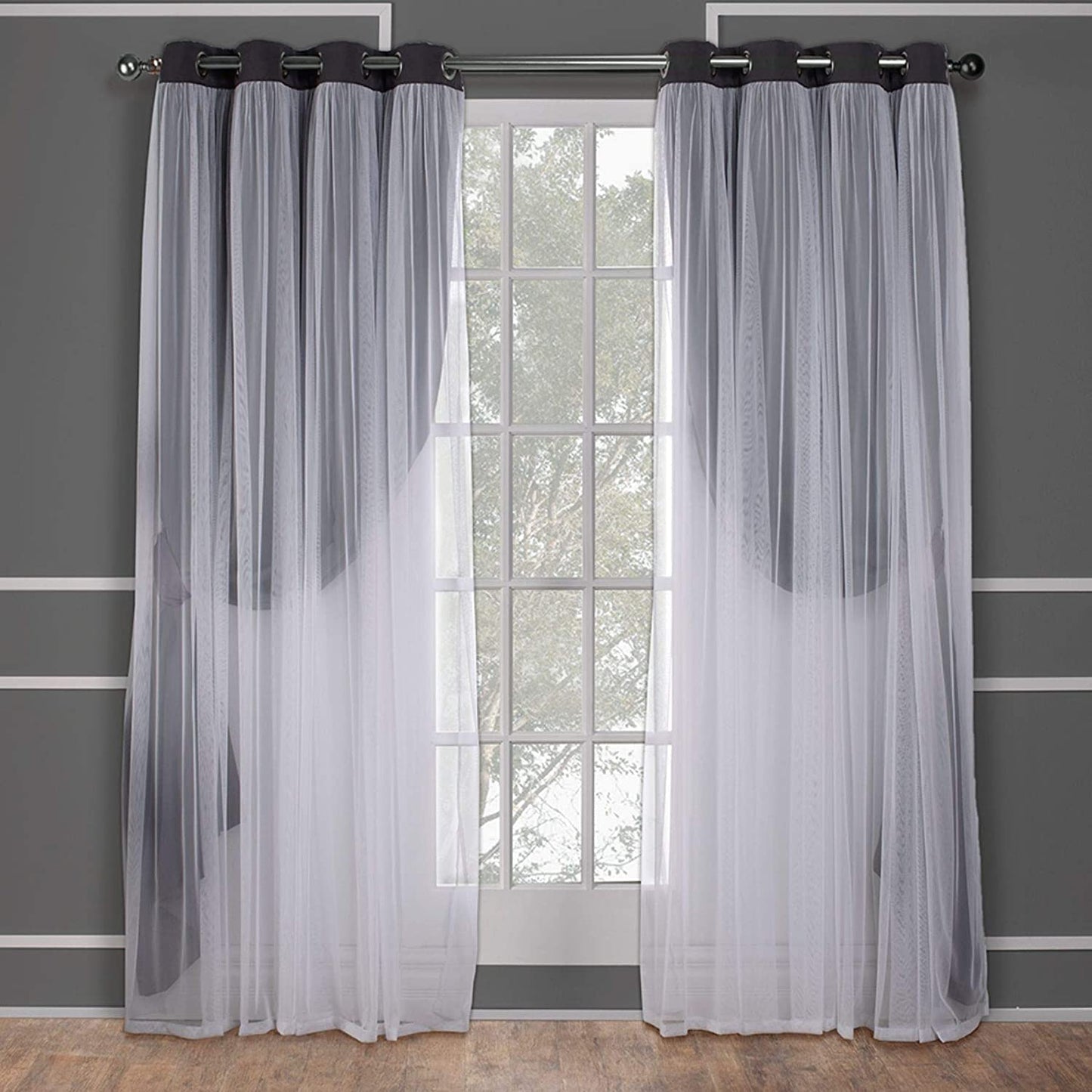INtex CURTAINS HOUSE Sheer Voile Curtain Panel with Blackout Lining and Steel Grommets Light Filtering Room Darkening 1 Piece for Living Room or Bedroom (150W x 265L CM, Navy)