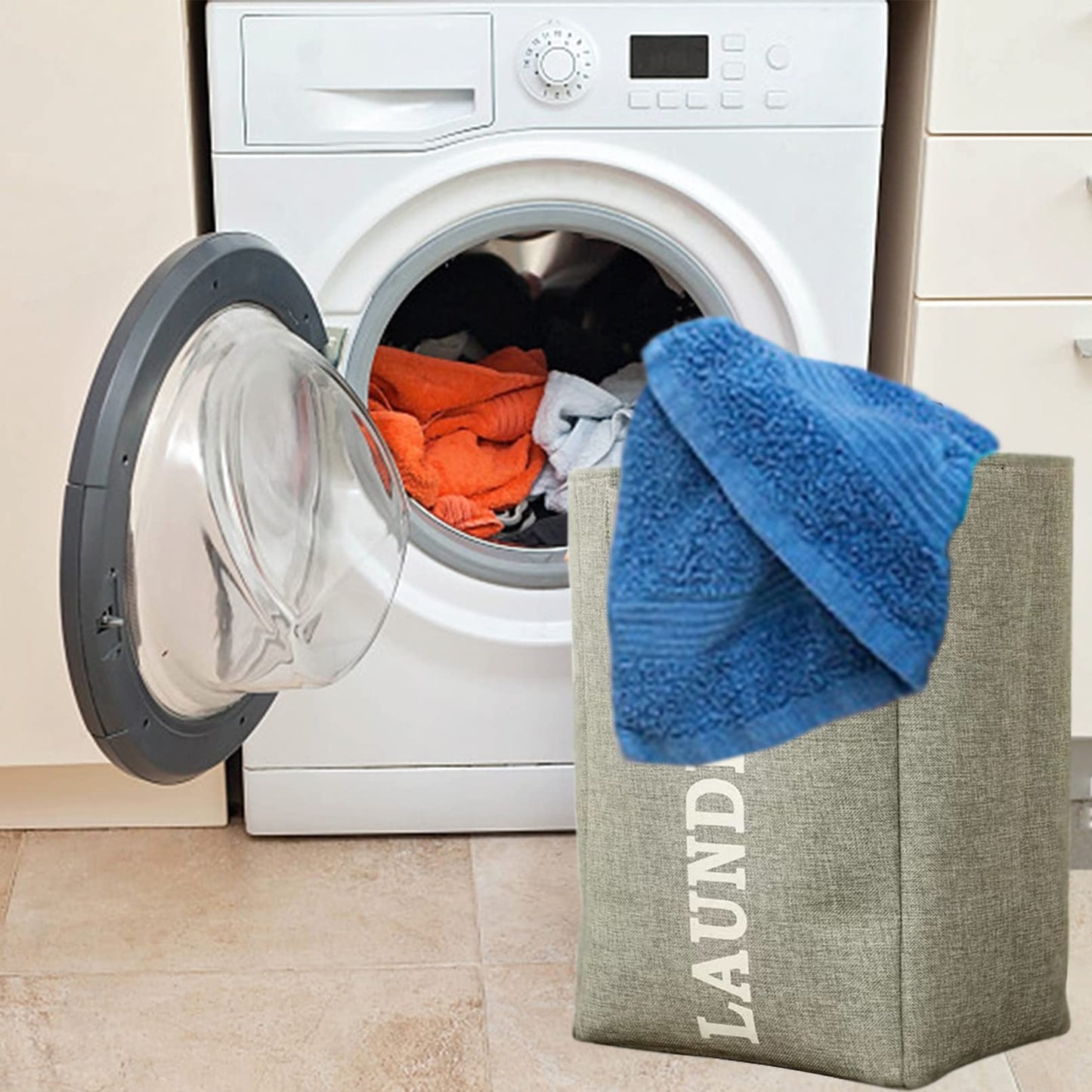 Qiccijoo 44L Large Laundry Basket,2Pack Collapsible Oxford Fabric Laundry Hamper with Handles,Waterproof Washing Bin Portable Dirty Clothes Basket for College Dorm, Family,Laundry Room(Grey)