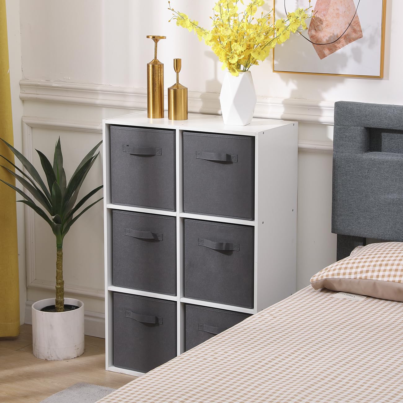 SWETHT Foldable Fabric Storage Cube Organiser Bins, Collapsible Basket with Handles For Home, Kids Baby Nursery Room, Closet Toys Organisation, 26.5 x 26.5x 28 cm (Dark Grey, Set of 4)