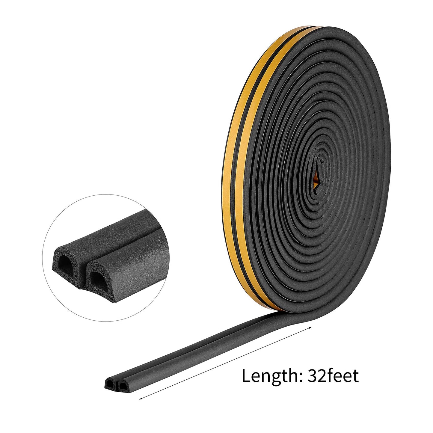 Weather stripping door seal stripweatherstrip front window frame foam adhesive rubber soundproof insulation waterproof dust-proof anti-collision d-shape 1 rolls white total length 32 feet