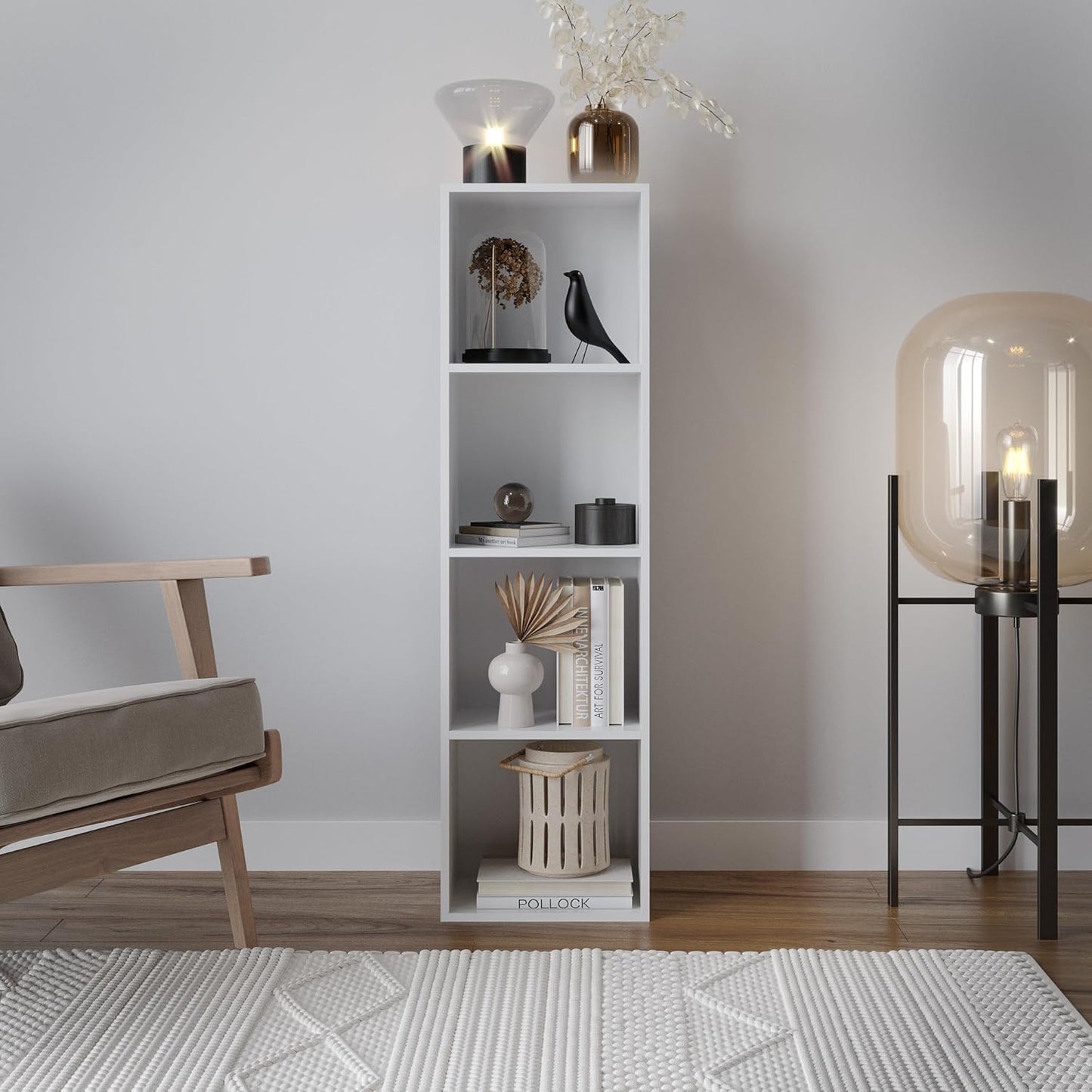 4-Tier Wooden Bookcase and Storage Display Shelving Unit, Classic Freestanding Design in a Clean White Finish, Versatile Organizer for Living Room, Bedroom or Office