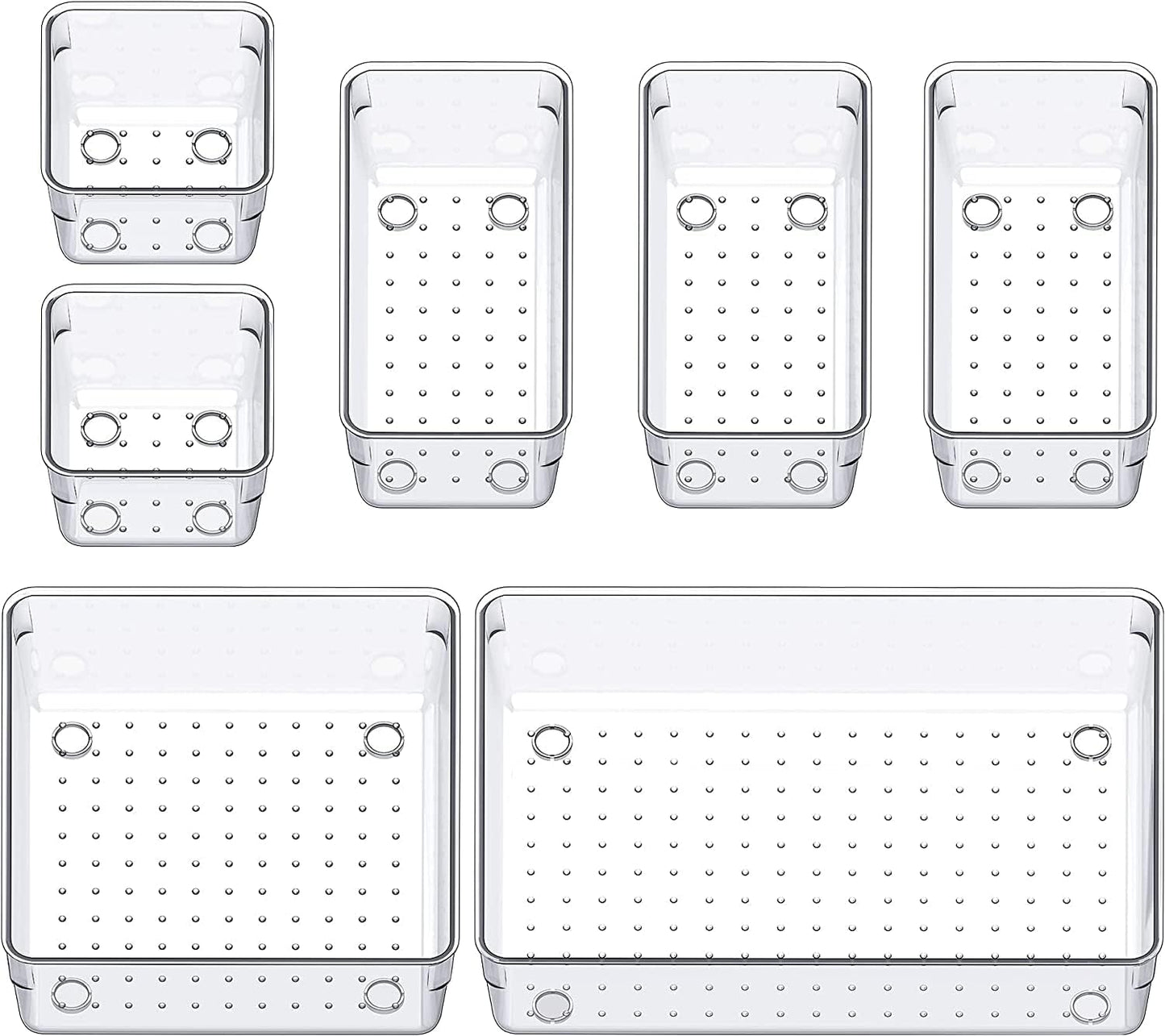 Niwlix Drawer Storage Organizer, Versatile Bathroom and Vanity Drawer Cosmetic Organizer Trays, Storage Bins for Makeup, Bedroom, Kitchen Gadgets Utensils and Office 7Pcs Set