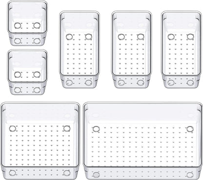 Niwlix Drawer Storage Organizer, Versatile Bathroom and Vanity Drawer Cosmetic Organizer Trays, Storage Bins for Makeup, Bedroom, Kitchen Gadgets Utensils and Office 7Pcs Set