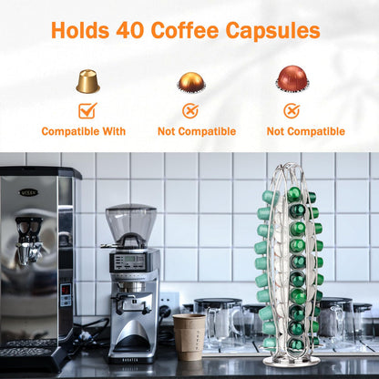 Rotatable Capsule Holder for 40 Coffee Pods, Space-Saving Coffee Capsule Stand, Durable 360° Rotating Coffee Pods Storage Rack, Elegant Design for Home or Office