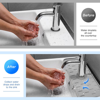 WINALLO Silicone Faucet Mat for Kitchen Sink Splash Guard Silicone Faucet Handle Drip Catcher Tray Sink Protector Pad for Countertop Kitchen Sink Bathroom Bar, Light Gray