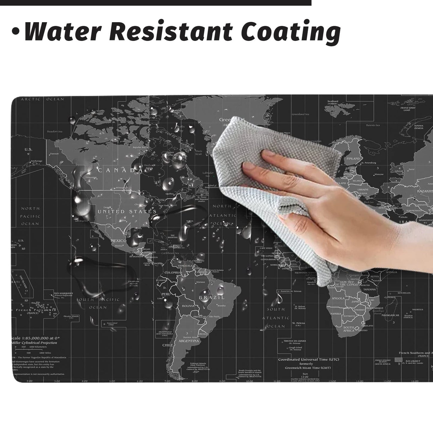 SABAN Gaming Mouse Mat World Map, XXL Mouse Mat Large 900 x 400 mm Table Mat Large Size Multifunctional Non-Slip Desk Mat Improves Precision and Speed - Black